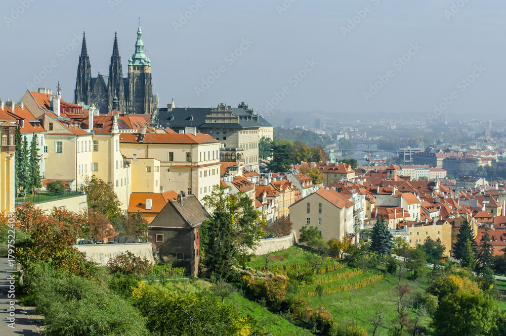 Fototapeta premium View of the Old Town of Prague and Gardens.