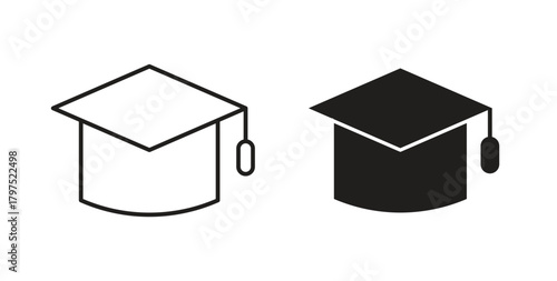 Graduation cap icons, vector symbols. filled flat sign