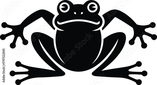 Vector black frog silhouette with wide eyes and webbed feet