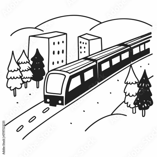 A train travels through a forest