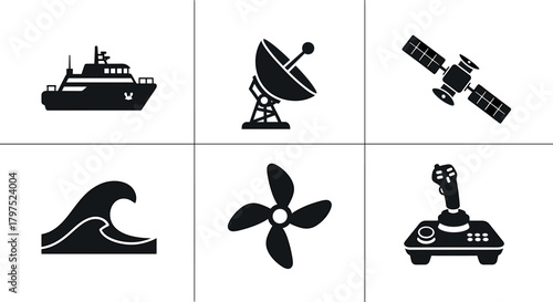 Explore nautical adventures and modern communication with these icons perfect for marine, technology, or travel projects, all in one dynamic set