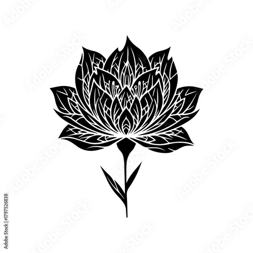 Elegant black and white floral design with intricate details for decorative purposes