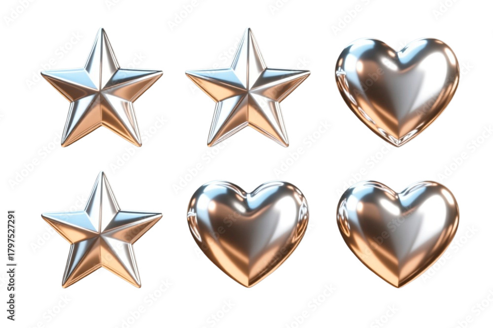 Obraz premium set of golden stars isolated set of golden hearts