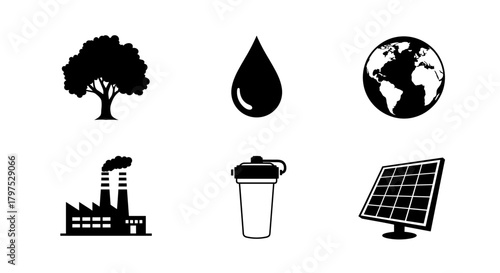 Sustainable solutions for a greener planet featuring renewable energy and conservation icons, promoting environmental responsibility and ecological awareness