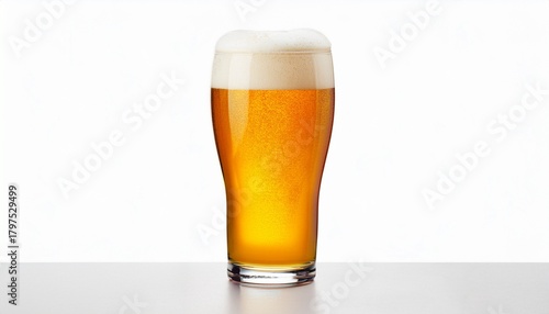 Filled Glass Of Craft Light Beer Isolated On White Background