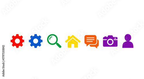 Colorful Icon Set for UI Design Settings, Search, Home, and More for Web Development