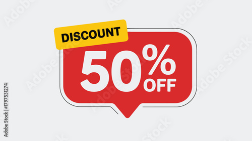 Discount badge with 50 off vector illustration for promotional sales isolated on white background