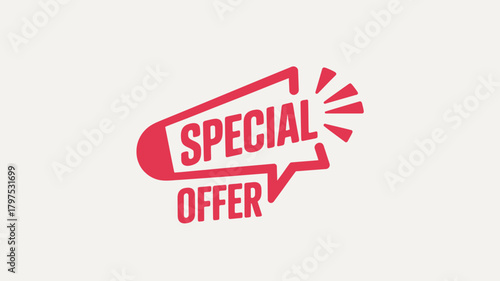 Special offer vector design red megaphone with text promotional marketing graphic for advertising and sales