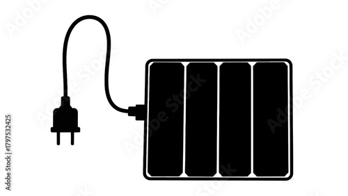 Vector illustration of black silhouette of a solar panel with a plug on a transparent background