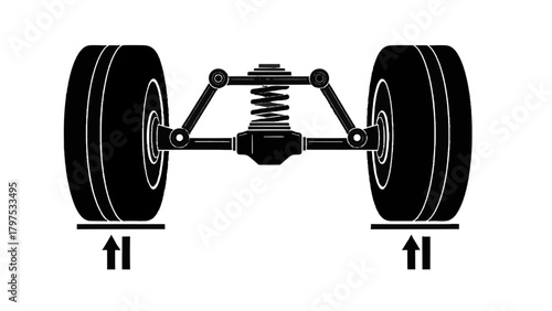 Vector illustration of car suspension system diagram showing wheel alignment and shock absorber on a transparent background