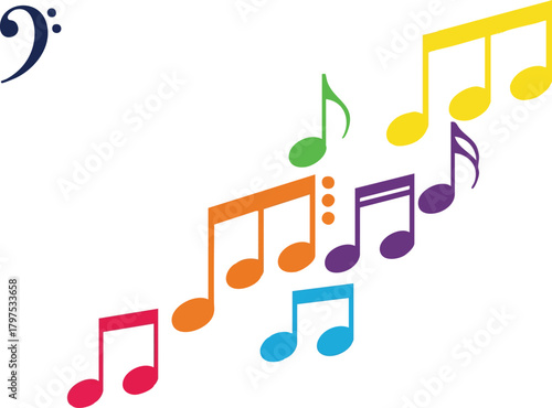 Musical Rainbow Vibrant Notes Ascending in a Spectrum of Sound and Color