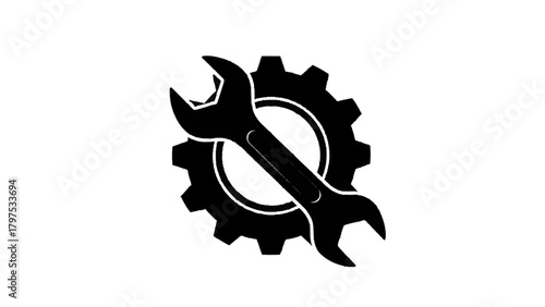 Vector illustration of wrench and gear icon on a transparent background