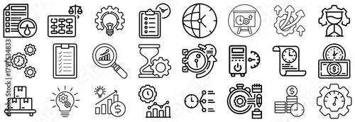 Business and Time Management Icons Planning, Growth, and Efficiency