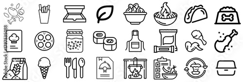 Collection of Food and Drink Related Icons in Outline Style