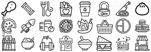 Diverse Food and Drink Icons From Fast Food to Healthy Options