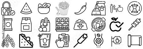 Diverse Food and Drink Icons From Groceries to Meals and Waste