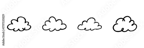 Cloud Line Icon Set In Doodle Style. Weather, Sky, And Atmospheric Conditions Outline Sketch Collection. Hand Drawn Isolated Vector Illustration