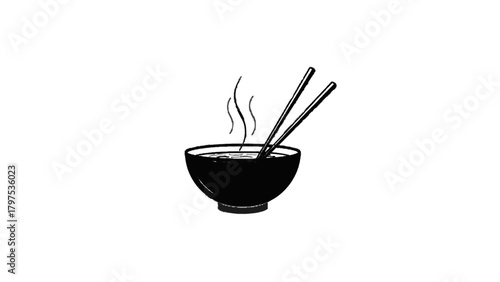 Vector illustration of bowl of steaming noodles with chopsticks on a transparent background