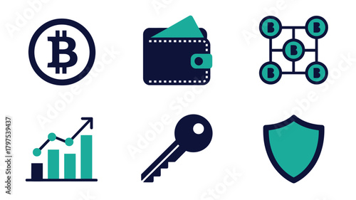 Set of cryptocurrency icons flat vector design elements for digital finance and blockchain technology isolated on white background