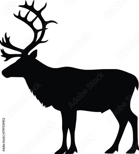 Silhouette of a majestic caribou with large antlers.