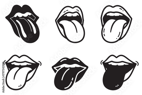 Bold Lips and Tongue Icon Set – Vector Mouth Expressions Collection
