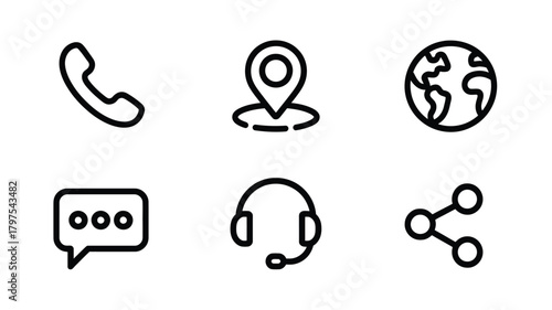 Set of contact information icons simple line vector design element for web and mobile apps isolated on white background
