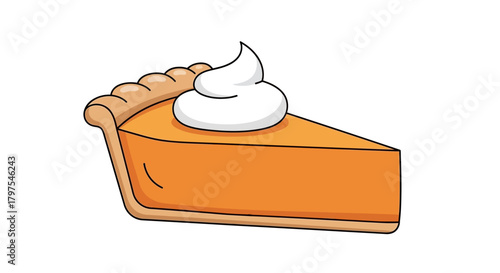 Delicious Slice of Pumpkin Pie Topped with Whipped Cream, Perfect for Autumnal Celebrations and Desserts