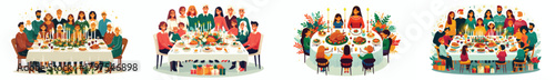 Christmas Family Dinner. Vektor, design, minimalist, illustrations, set icon