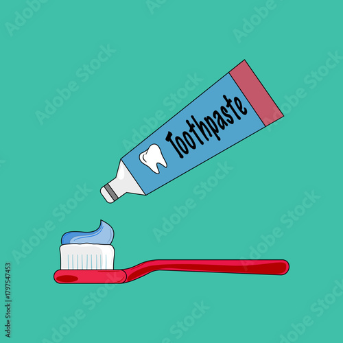 Brushing Teeth. Closeup of toothpaste coming out onto the toothbrush. Dental care concept.