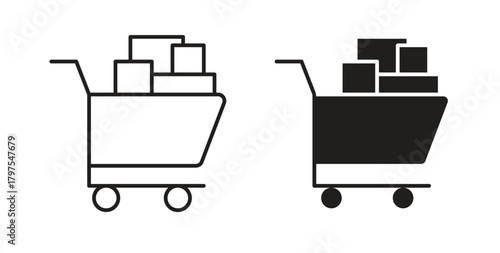 Full cart icons with simple flat and thin stroke style