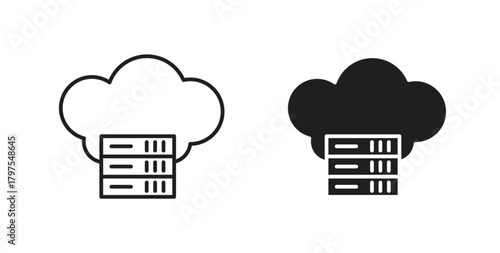 Hosting icons with simple flat and thin stroke style