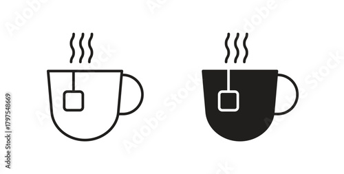 Hot tea icons with simple flat and thin stroke style