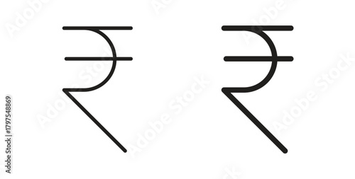 Indian rupee icons with simple flat and thin stroke style