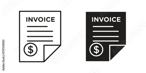 Invoice icons with simple flat and thin stroke style