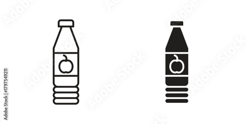 Juice bottle icons with simple flat and thin stroke style