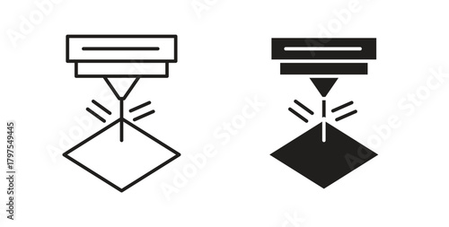 Laser machine icons with simple flat and thin stroke style