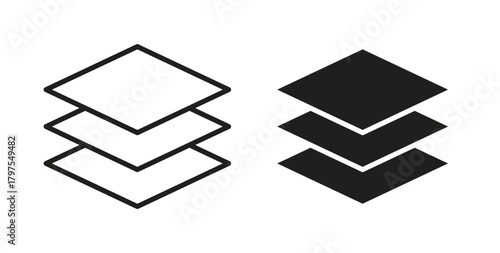 Layers icons with simple flat and thin stroke style