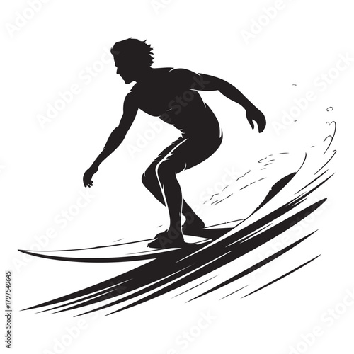 Silhouette of a surfer riding a wave, capturing the thrill and skill of surfing