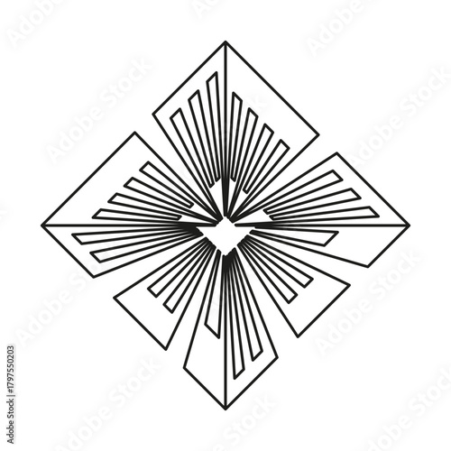 Geometric square ornament. Abstract line pattern. Minimalist frame Vector. Black white shape.
