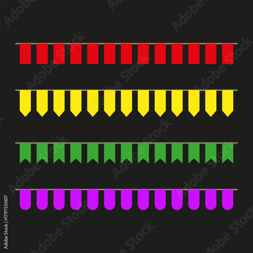 Bunting flags line. Party decoration Vector. Simple banner element. Colorful pennant array.