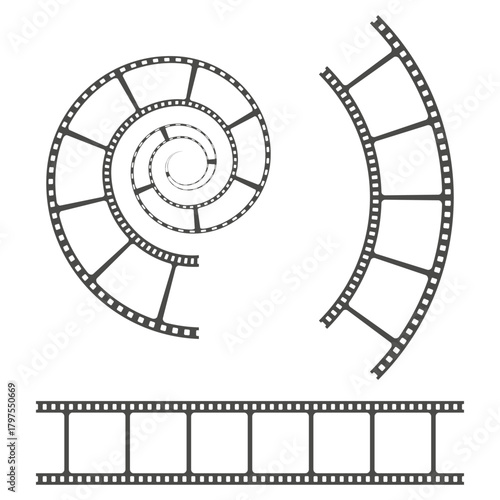 Film strip spiral. Cinematography element. Movie production Vector. Dynamic motion design.