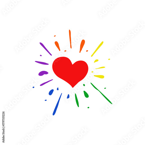 LGBT splash heart fireworks logo icon sign Decorative element Pride month concept Doodle cartoon design style Fashion print clothes apparel greeting invitation card banner badge poster flyer cover ad