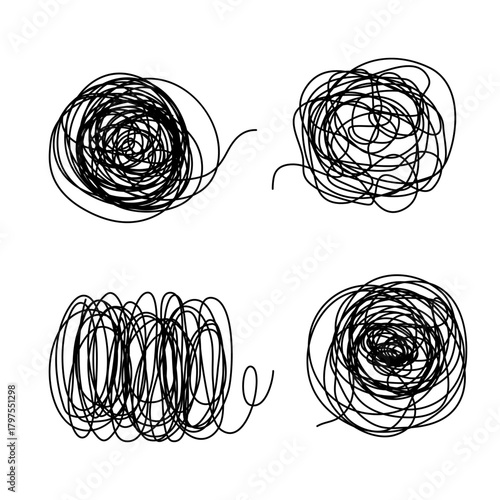 Tangled wires logo icon sign. Hand drawn ink sketch Decorative scrapbooking element Doodle abstract design style Fashion print for clothes greeting invitation card flyer banner poster cover book ad