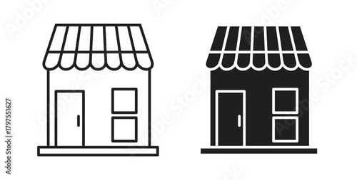 Local store icons with simple flat and thin stroke style