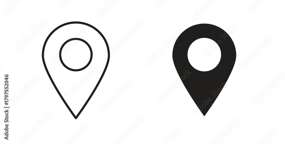 Fototapeta premium Map marker icons with simple flat and thin stroke style