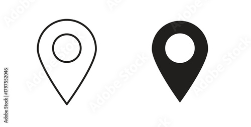 Map marker icons with simple flat and thin stroke style
