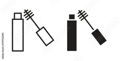 Mascara brush icons with simple flat and thin stroke style