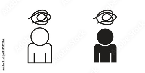 Mental disorder icons with simple flat and thin stroke style