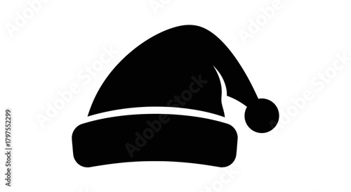 A simple black and white illustration of a Santa Claus hat, perfect for holiday-themed designs.