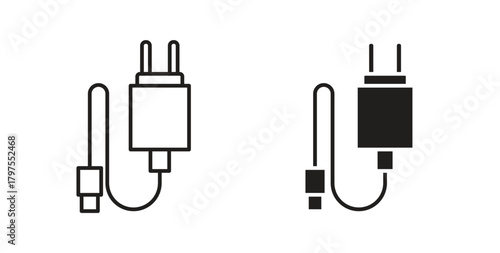 Mobile charger icons with simple flat and thin stroke style